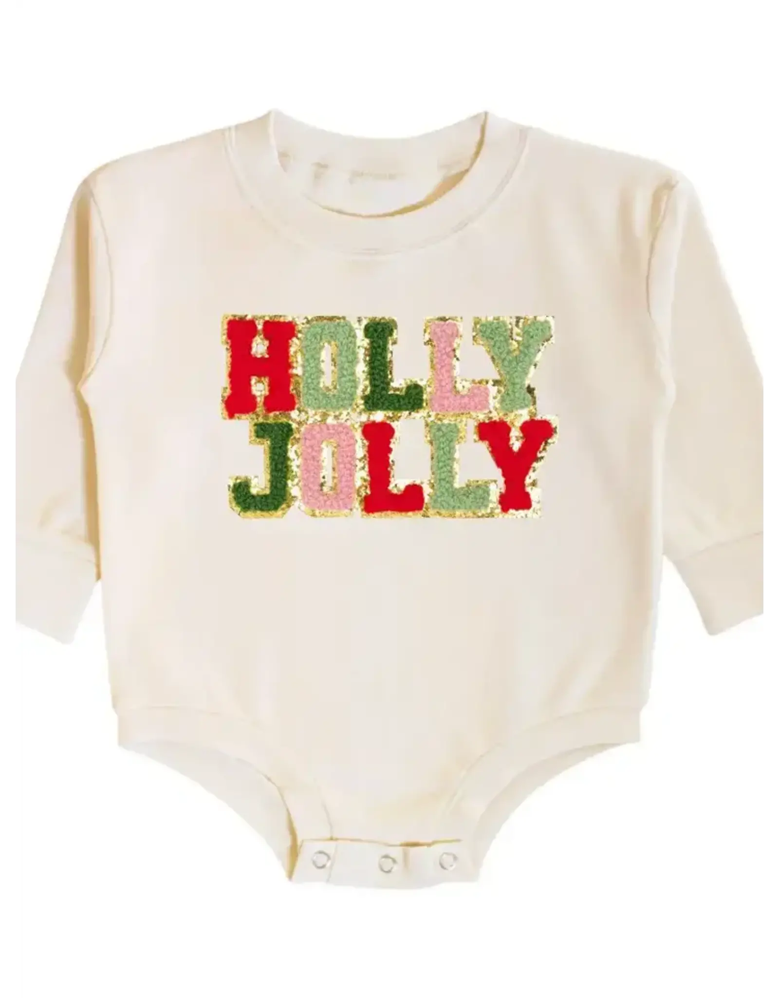 Sweet Wink- Holly Jolly Patch Christmas L/S Natural Romper