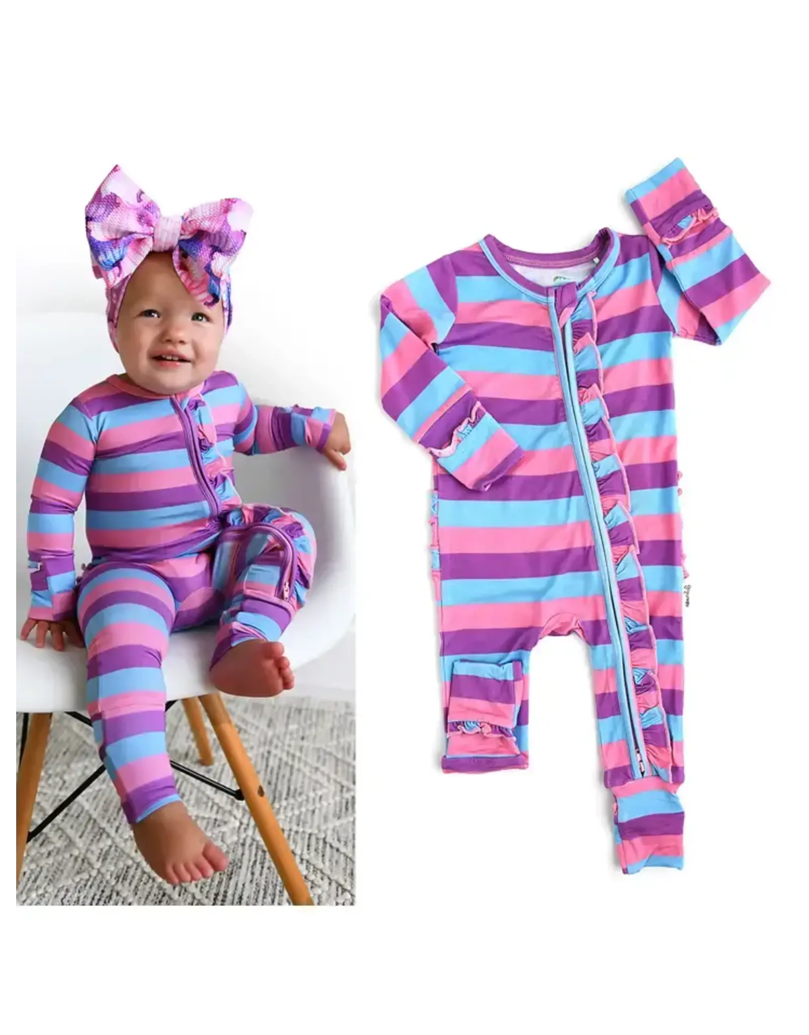 Gigi & Max Gigi & Max- Sabrina Stripe Ruffle Zip Bamboo