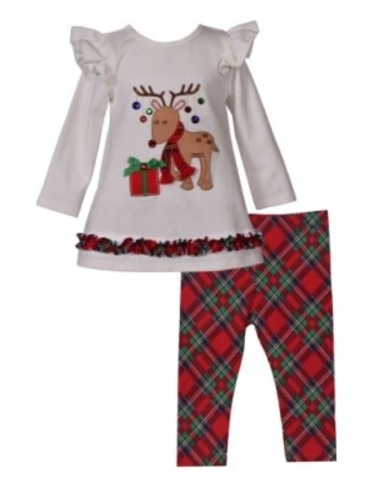 Bonnie  Jean Bonnie Jean- Reindeer Plaid Legging Set