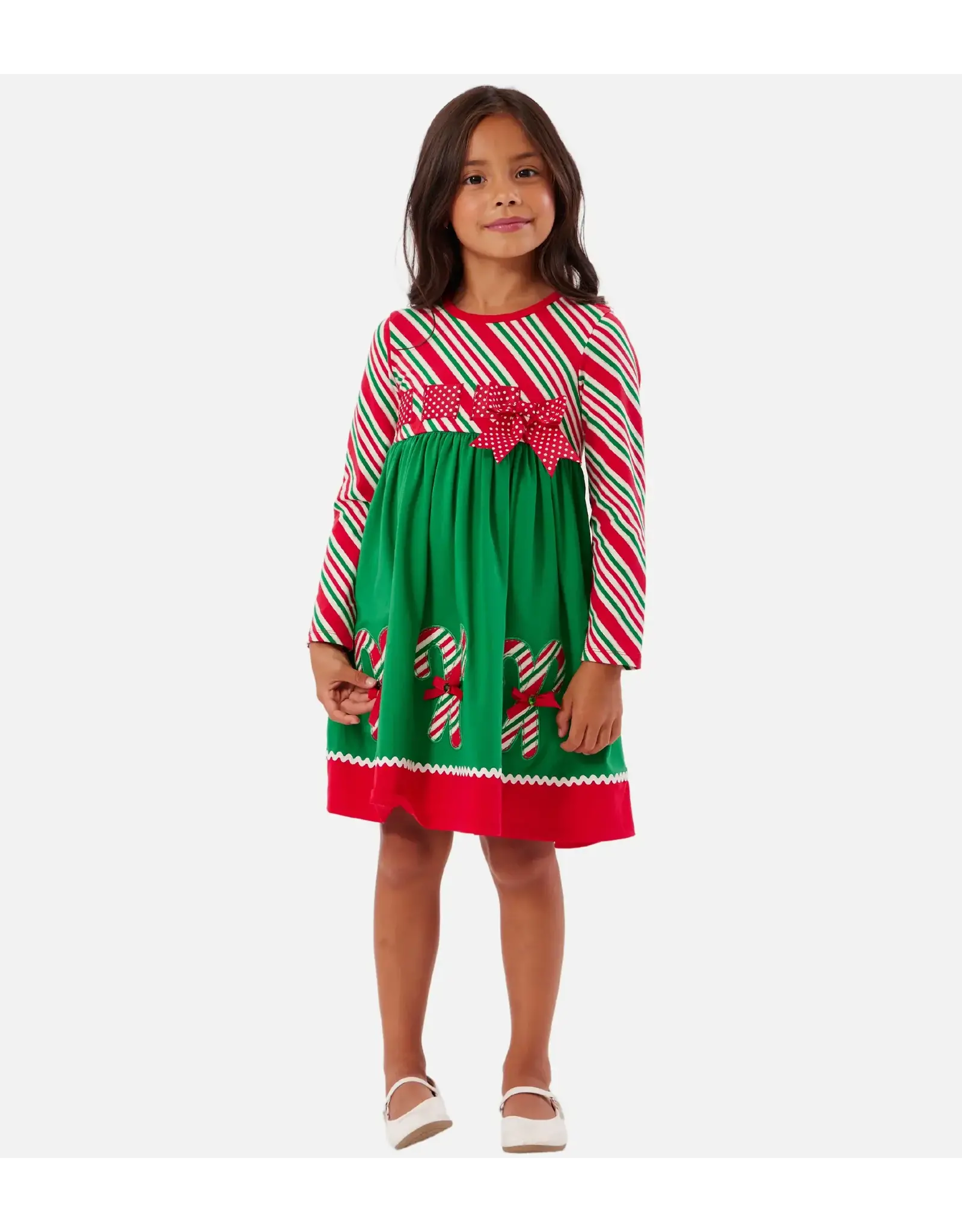 Bonnie  Jean Bonnie Jean- Green Candy Cane Dress