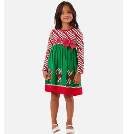 Bonnie  Jean Bonnie Jean- Green Candy Cane Dress