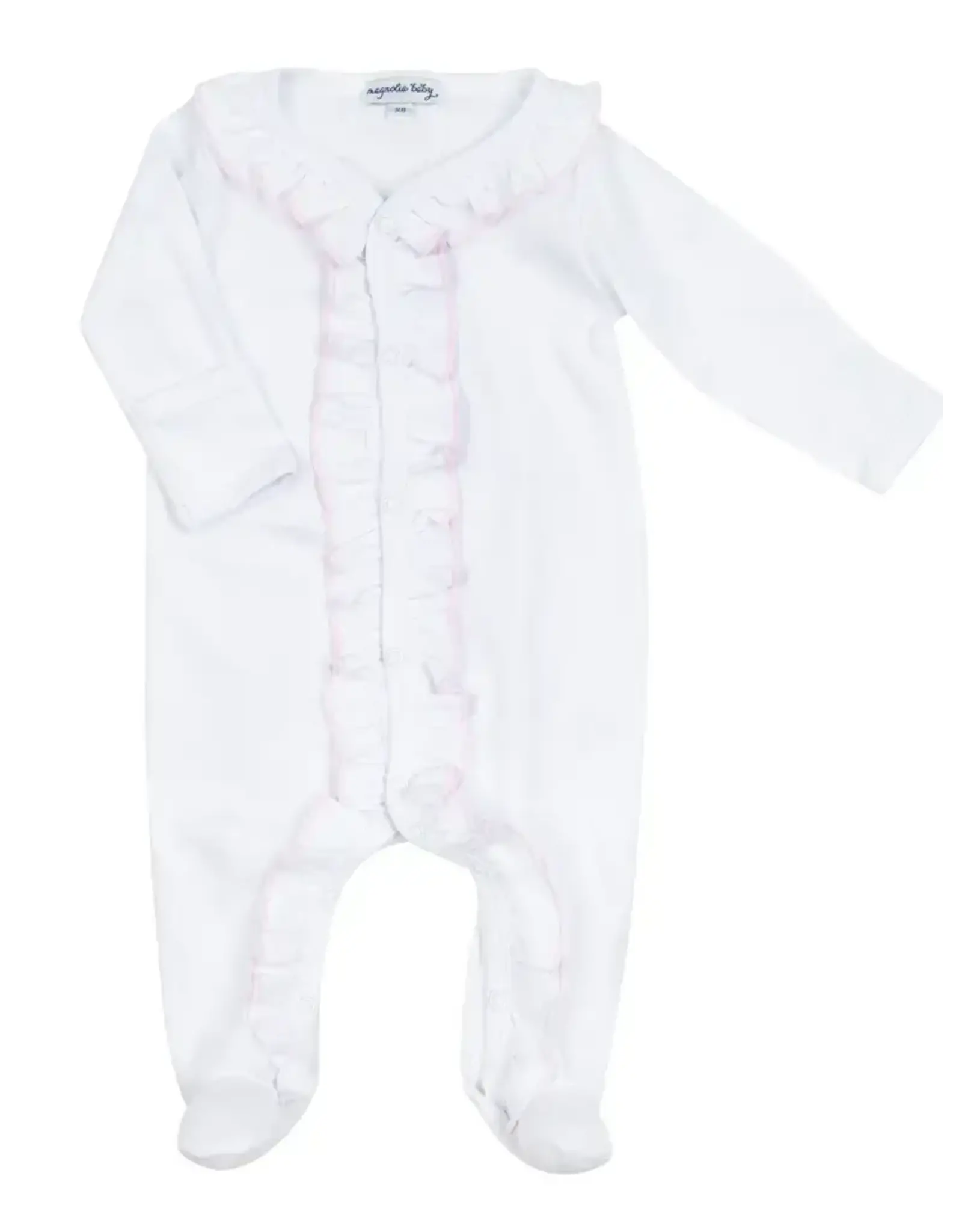 Magnolia Baby Magnolia Baby- White & Pink Ruffle Footie