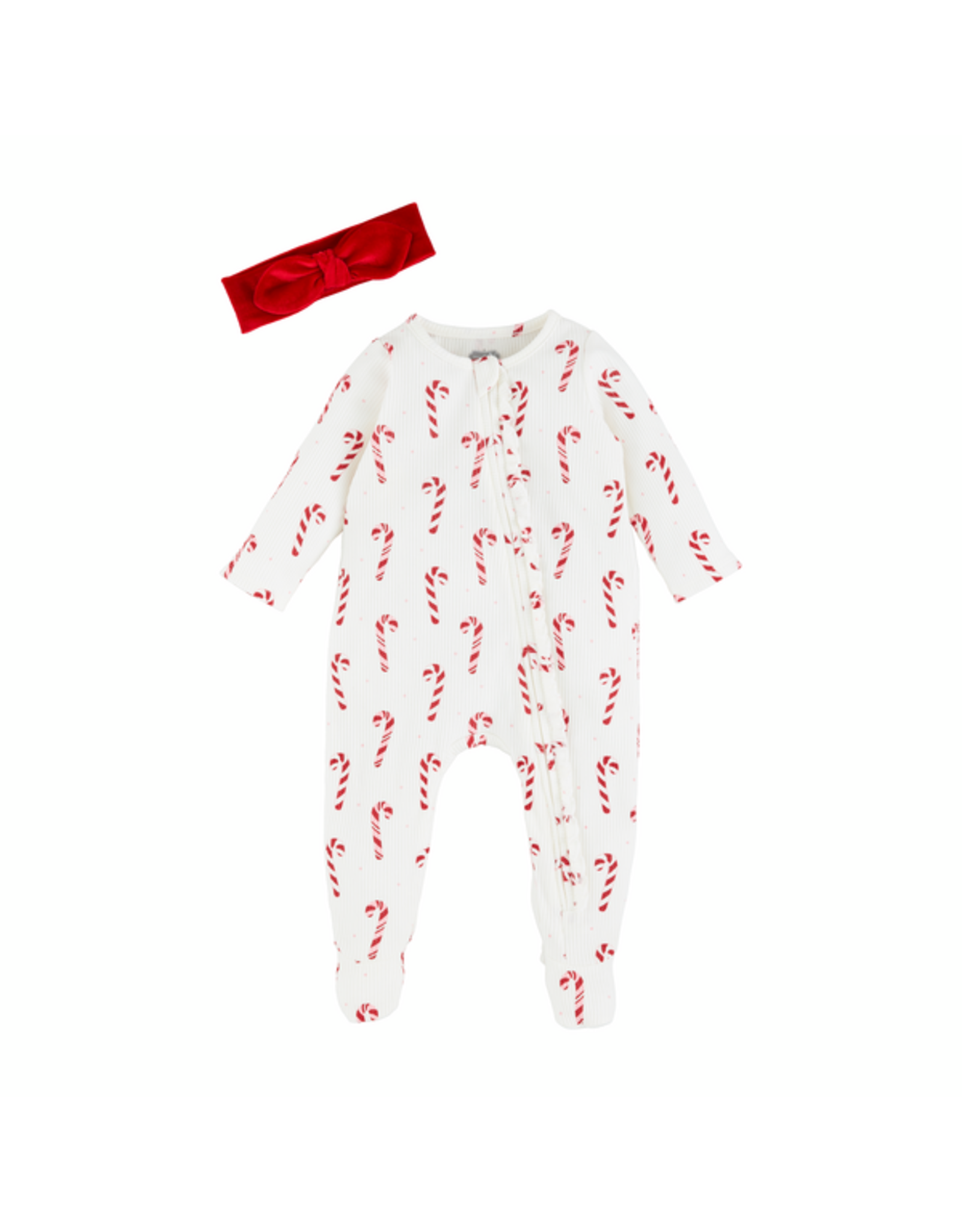 Mudpie Mud Pie- Candy Cane Ruffle Sleeper & HB