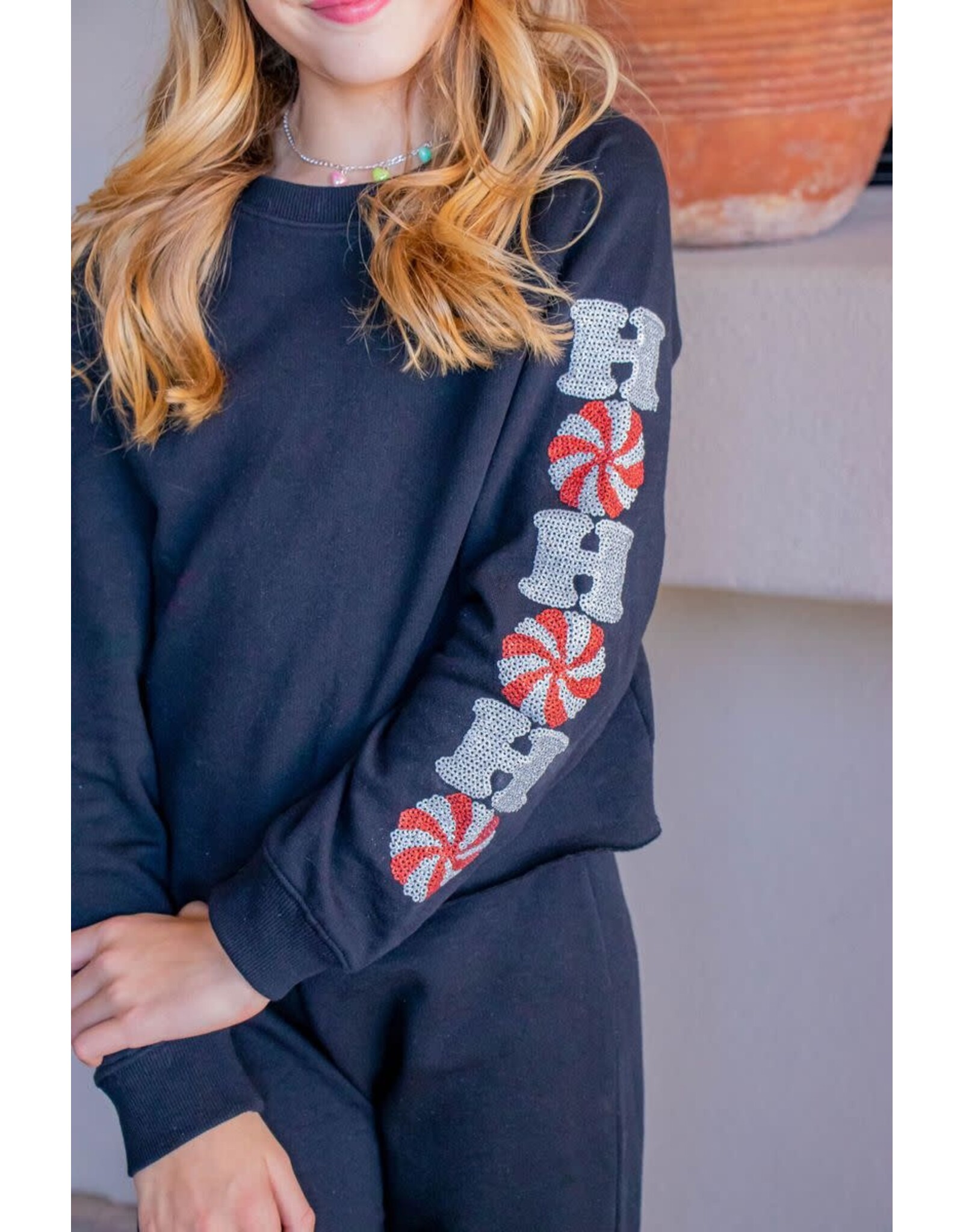 Paper Flowers- Ho Ho Ho Sequin Crop Sweatshirt