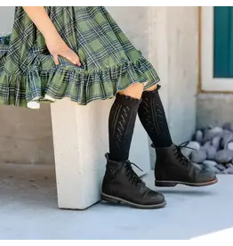 Little Stocking Co. Little Stocking- Black Fancy Lace Top Knee High Socks