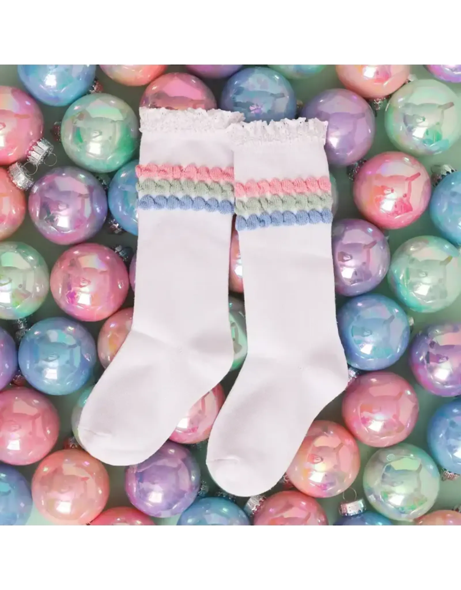 Little Stocking Co. Little Stocking- Winter Bubble Lace Top Knee High Socks