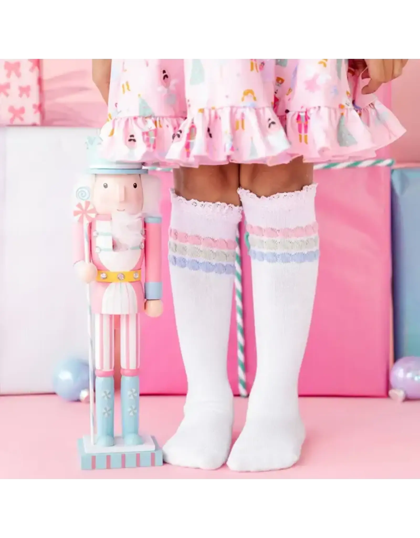 Little Stocking Co. Little Stocking- Winter Bubble Lace Top Knee High Socks