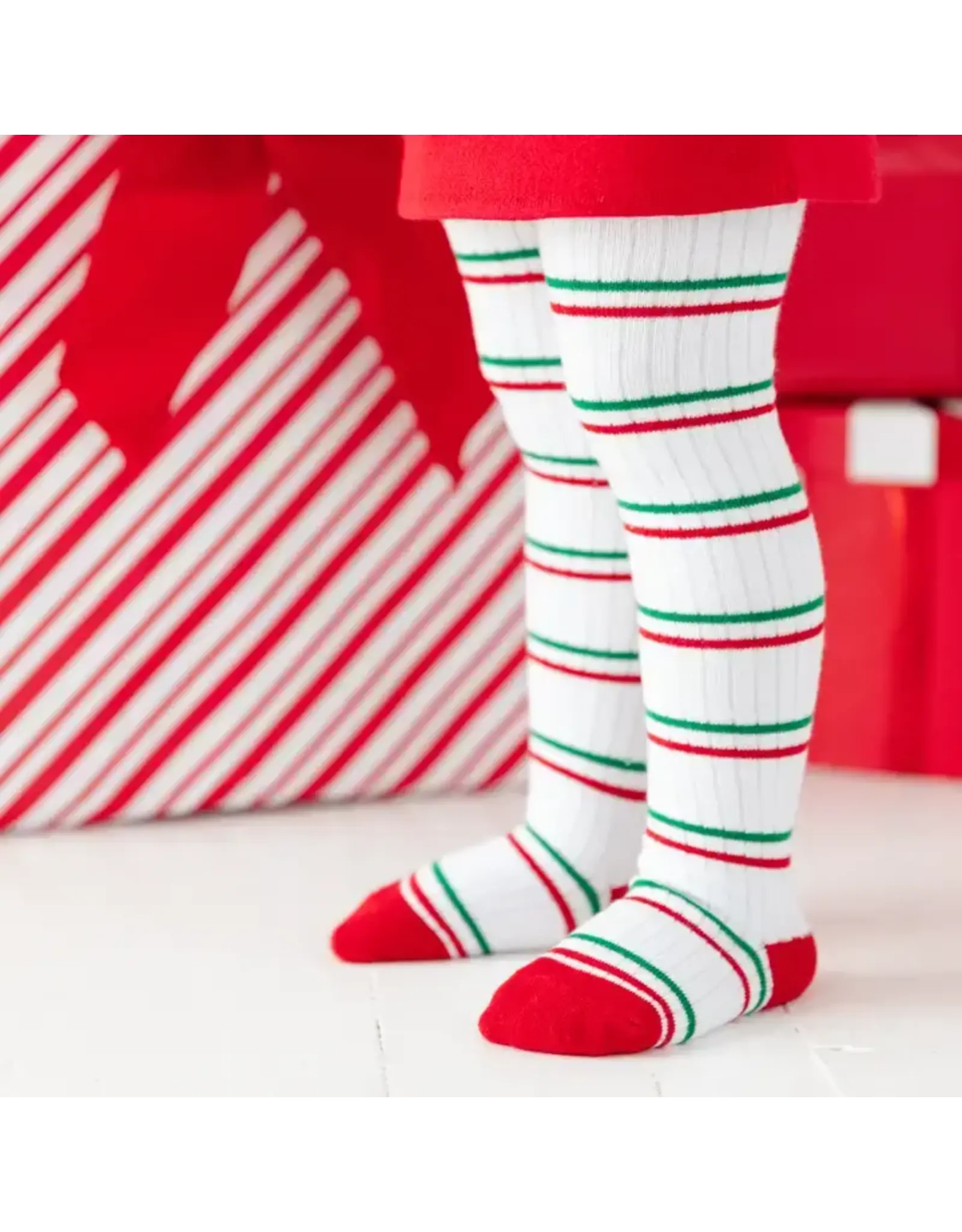 Little Stocking Co. Little Stocking- Christmas Stripe Ribbed Knit Tights