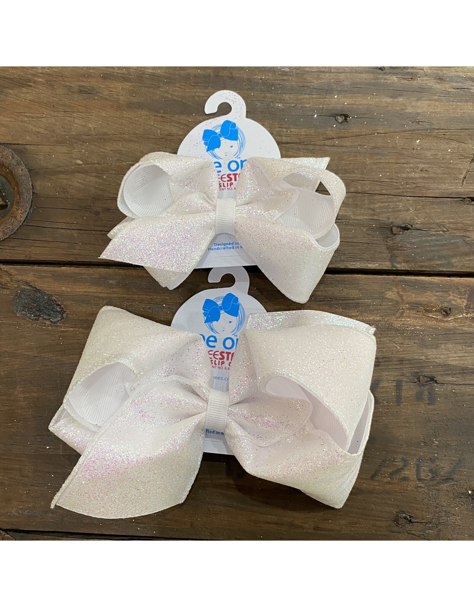 Wee Ones- White Glitter Overlay Bow