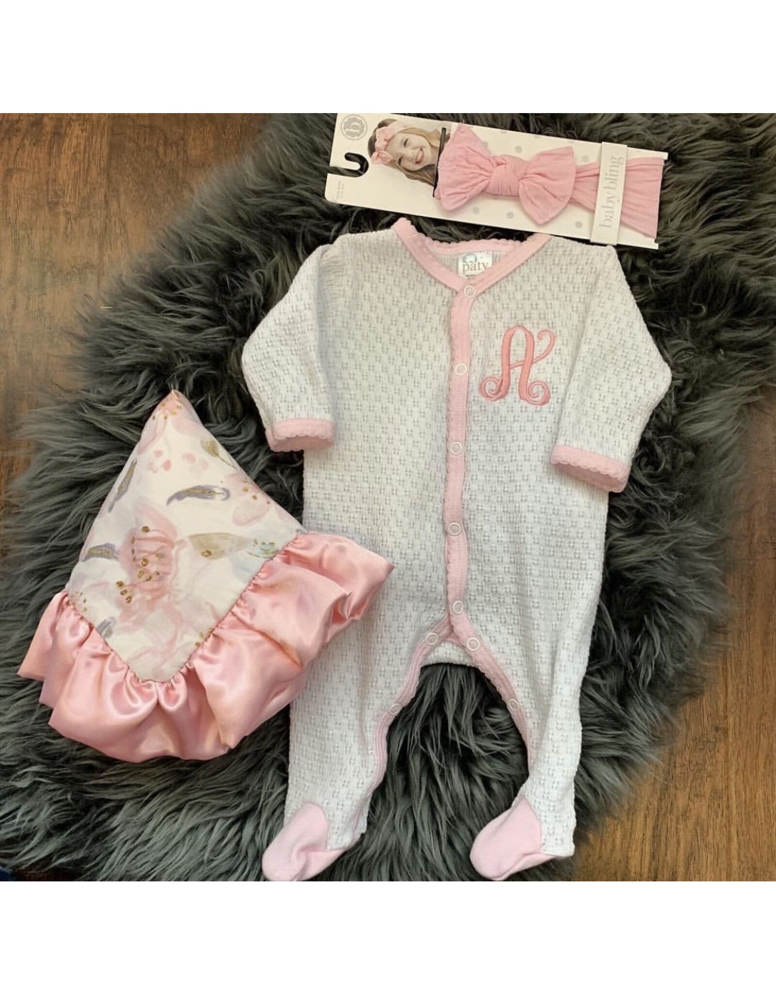 Paty Inc. Paty Inc.- White Footie w/Cotton Pink Trim