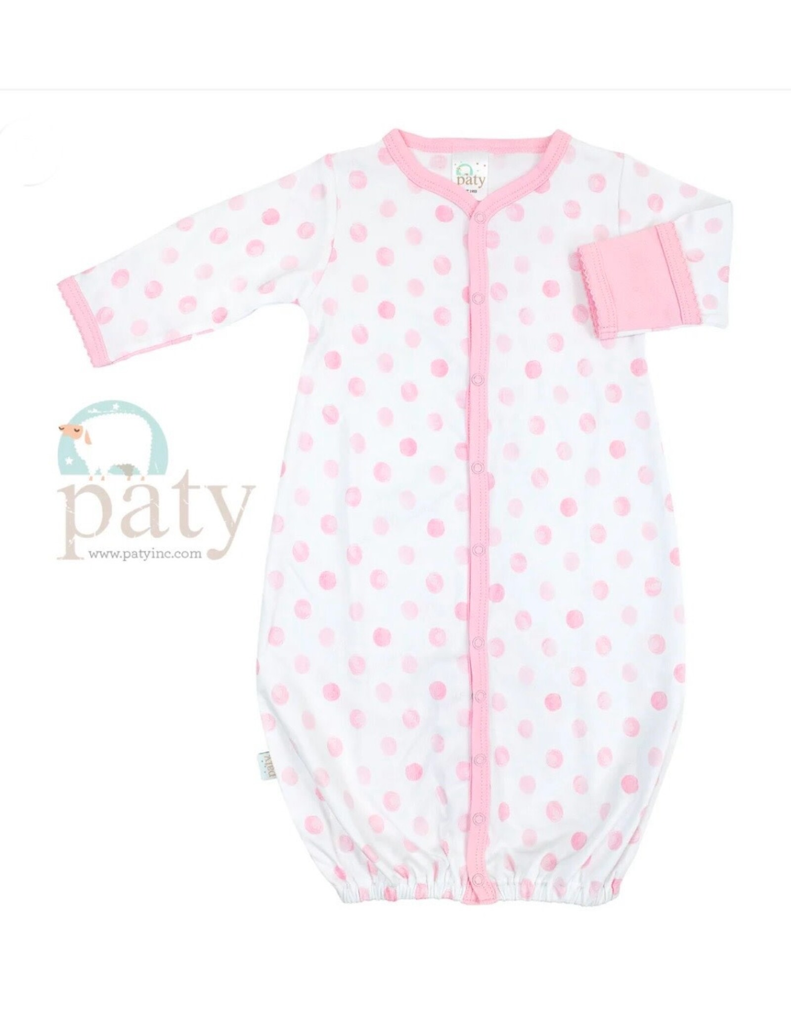 Paty Inc. Paty Inc.- Pink Dots Pima Converter Newborn Gown/Coverall