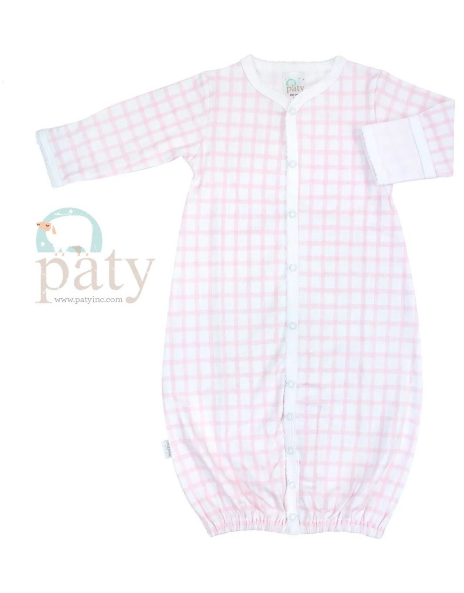 Paty Inc. Paty Inc.- Pink Gingham Pima Newborn Converter Gown/Coverall