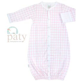 Paty Inc. Paty Inc.- Pink Gingham Pima Newborn Converter Gown/Coverall