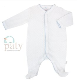 Paty Inc. Paty Inc.- White Knit Newborn Footie w/Blue Trim