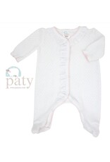 Paty Inc. Paty Inc- Eyelet & Puff Sleeve Newborn Footie w/Pink Trim