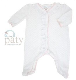 Paty Inc. Paty Inc- Eyelet & Puff Sleeve Newborn Footie w/Pink Trim