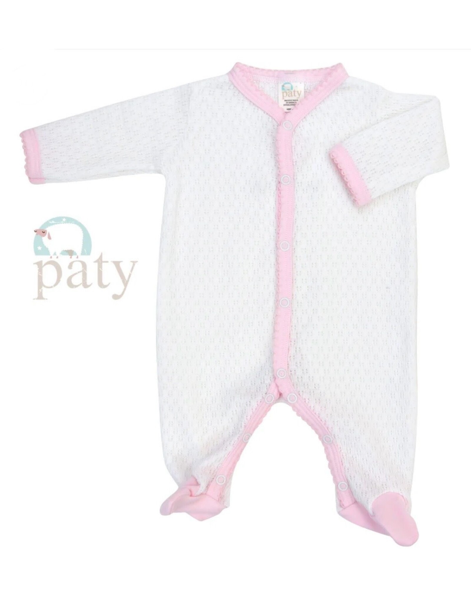 Paty Inc. Paty Inc.- White Footie w/Cotton Pink Trim