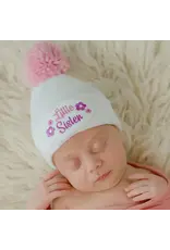 ILYBEAN Ilybean- Floral Little Sister with Pink Pom Pom Nursery Beanie