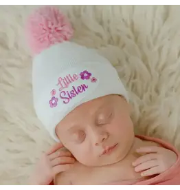 ILYBEAN Ilybean- Floral Little Sister with Pink Pom Pom Nursery Beanie
