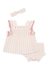 Little Me Little Me- Pink Guaze Striped Sunsuit
