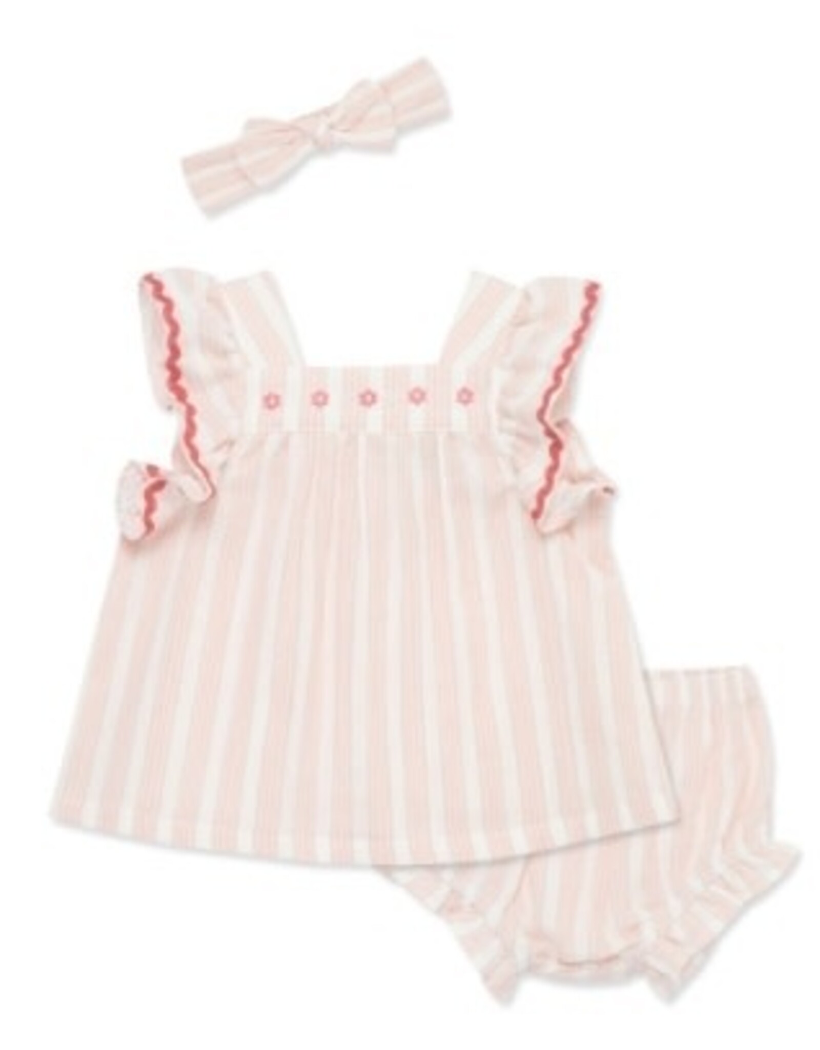 Little Me Little Me- Pink Guaze Striped Sunsuit