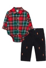 Little Me Little Me- Merry Plaid Pants Set
