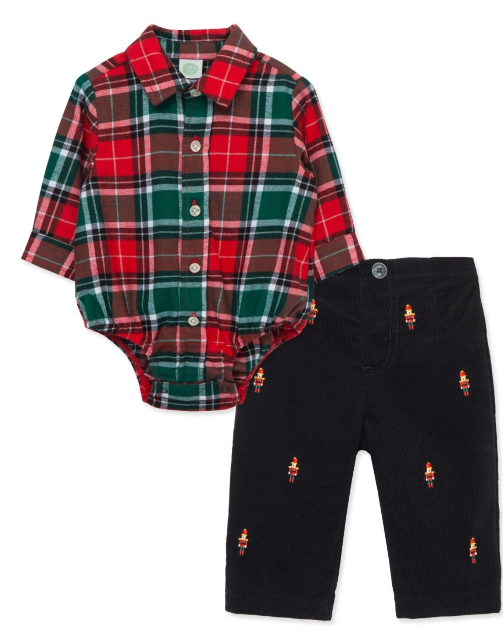 Little Me Little Me- Merry Plaid Pants Set