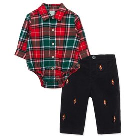 Little Me Little Me- Merry Plaid Pants Set