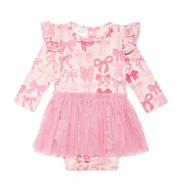 Sweet Wink- Coquette Bow Long Sleeve Tutu Bodysuit