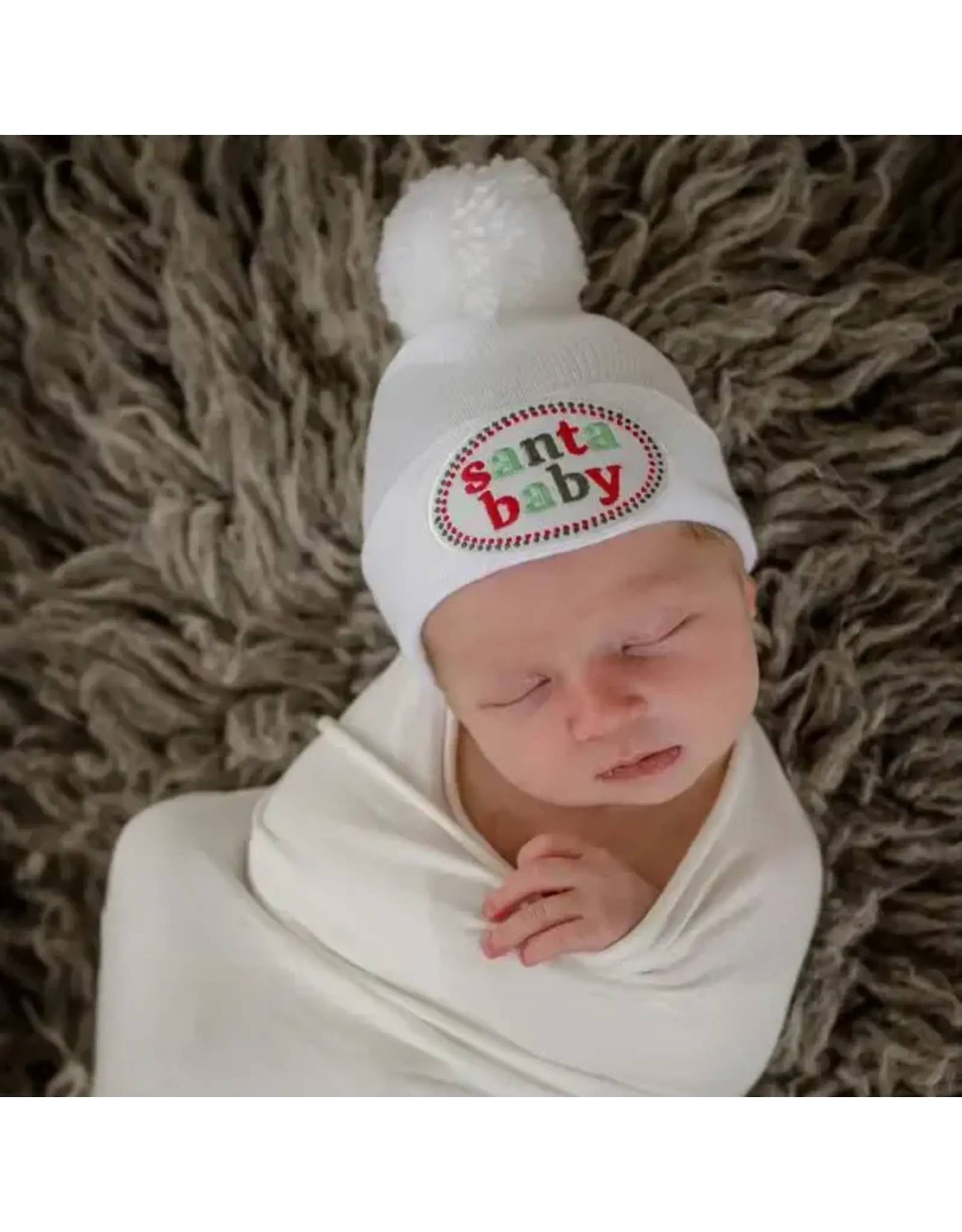 ILYBEAN Ily Bean- White Santa Baby Pom Nursery Beanie