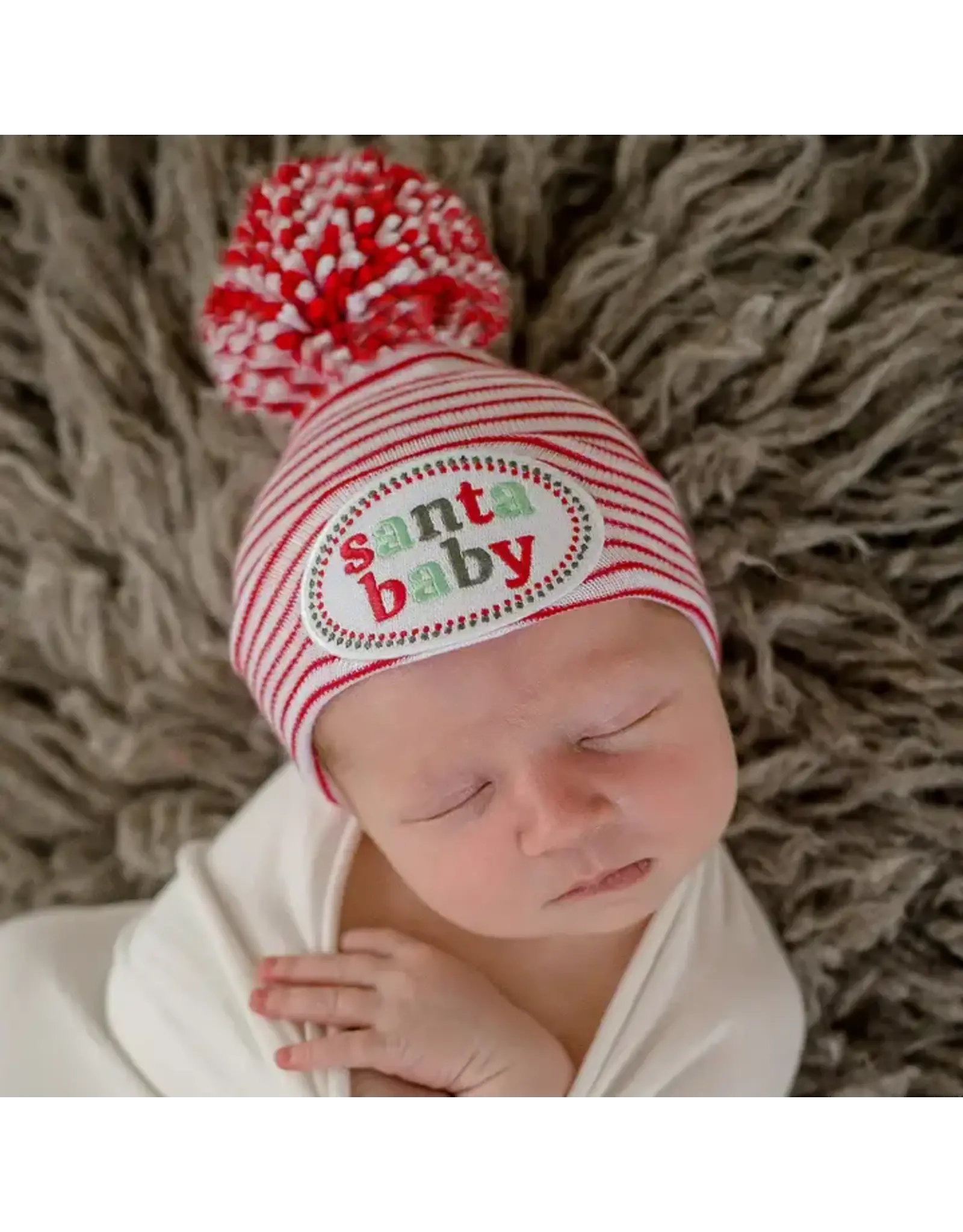ILYBEAN Ily Bean- Striped Santa Baby Pom Nursery Beanie