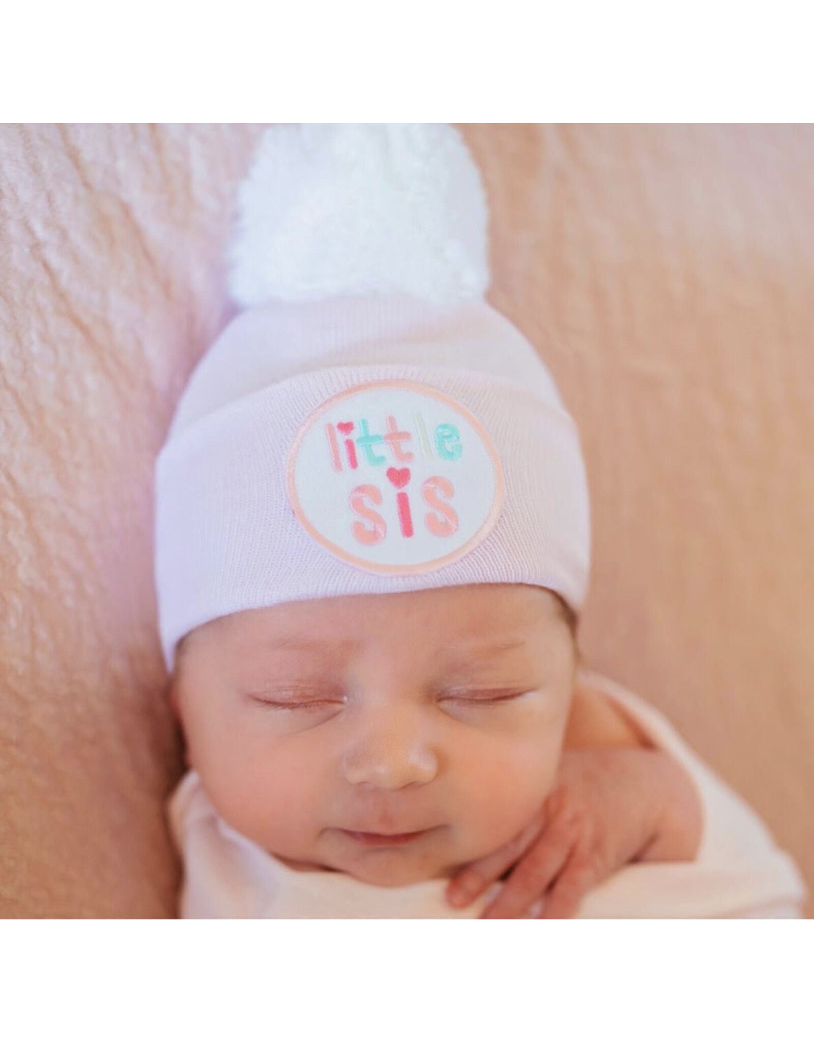 ILYBEAN Ilybean- Pink Little Sis w/ White Pom Nursery Beanie
