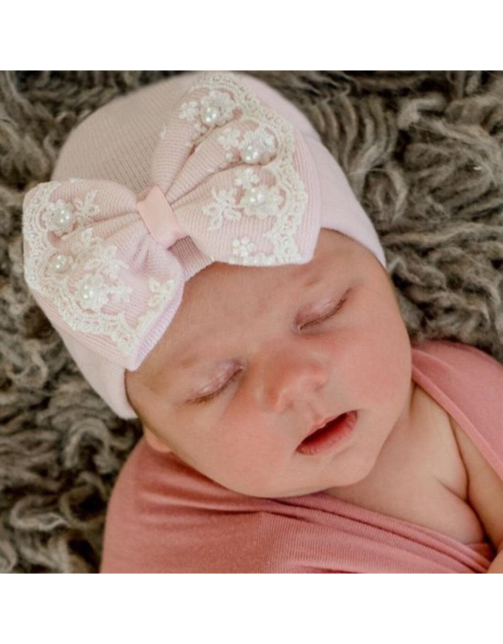 ILYBEAN Ily Bean- Pink Hat & Bow Pearl Lace Trim
