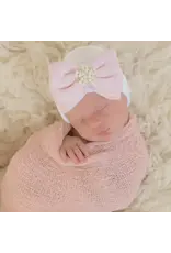 ILYBEAN Ilybean- White with Pink Bow and Rhinestone Pearl Nursery Beanie