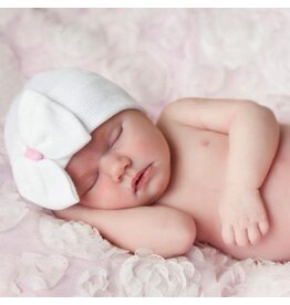 ILYBEAN Ilybean - White Bow w/ Pink Ribbon Nursery Beanie