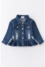 Blue Jean Ruffle Distressed Denim Jacket