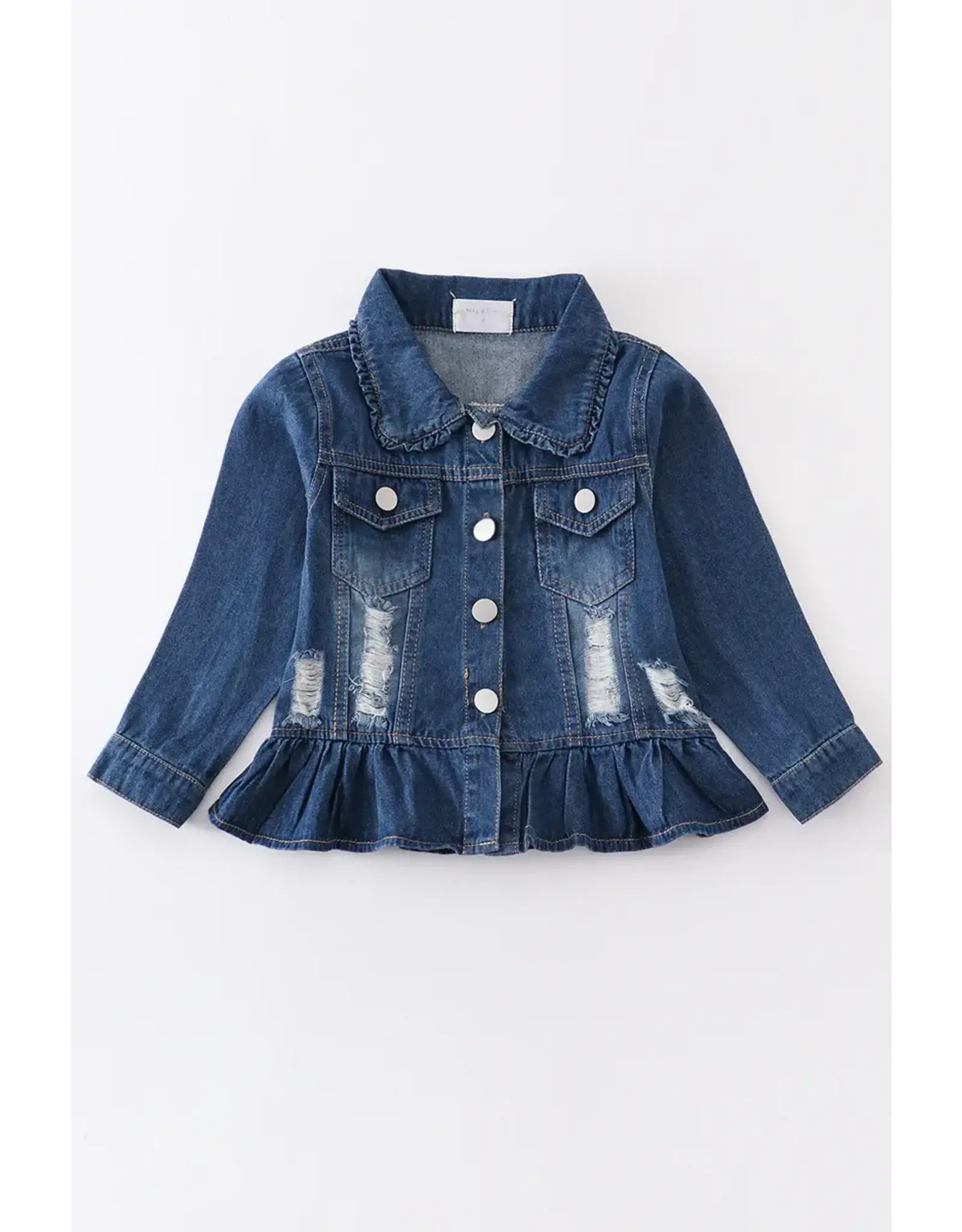 Blue Jean Ruffle Distressed Denim Jacket