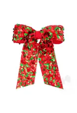 Wee Ones- Medium Red & Green Velvet Sequin Layered Bow w/ Tails