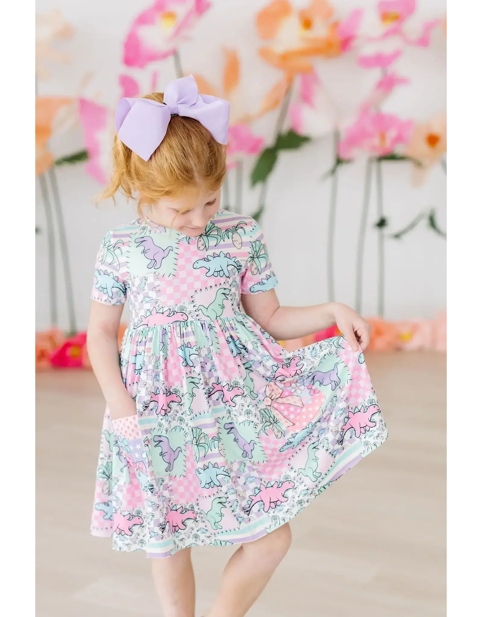 Mila & Rose Mila & Rose- Quilted Dino Pocket Twirl Dress