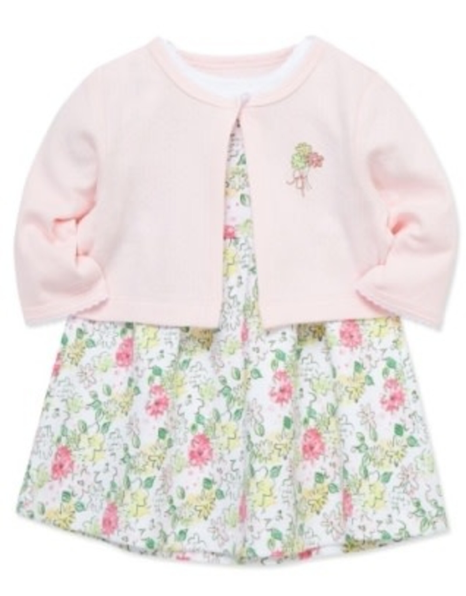 Little Me Little Me- Pink Bouquet Knit Dress Set