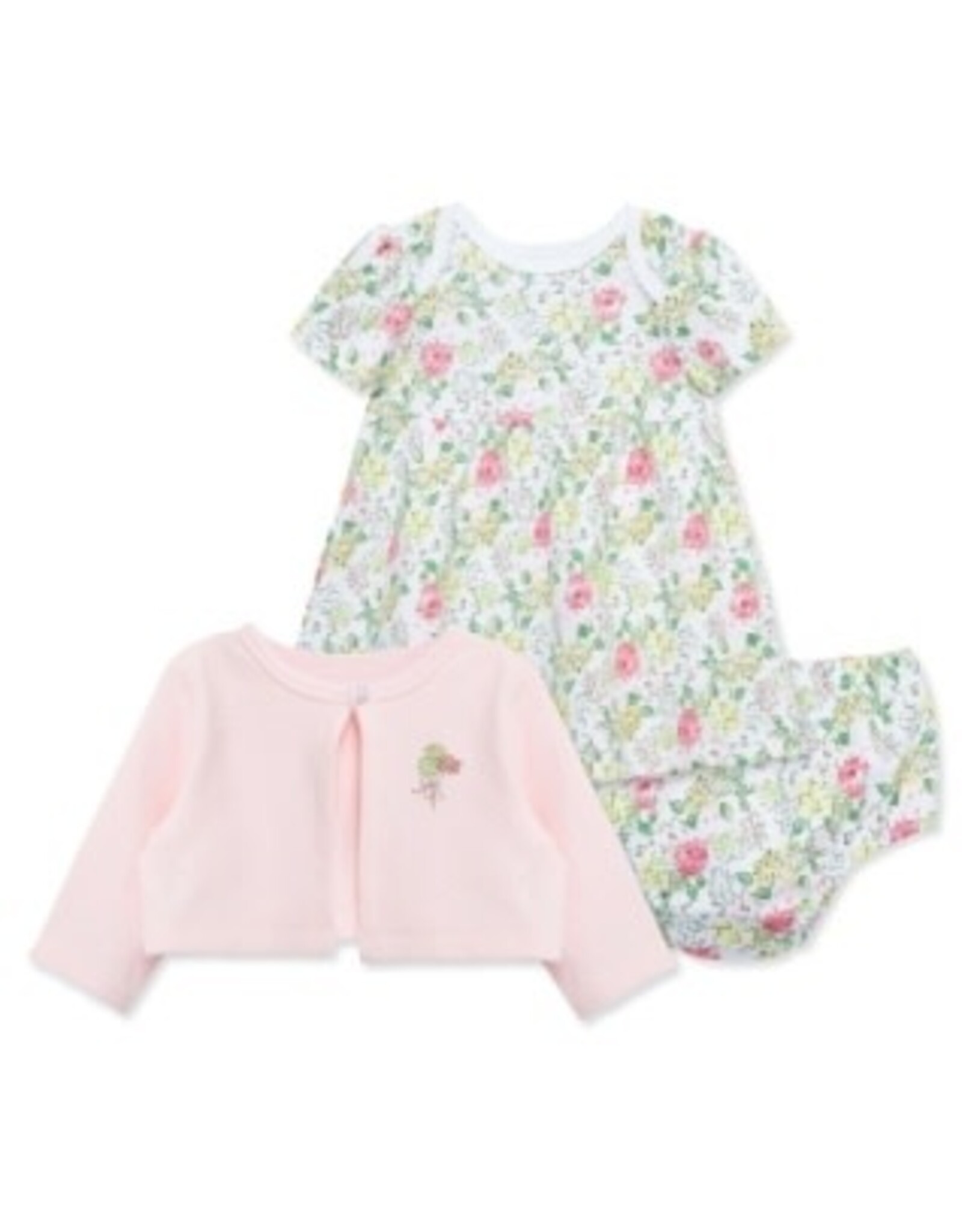 Little Me Little Me- Pink Bouquet Knit Dress Set