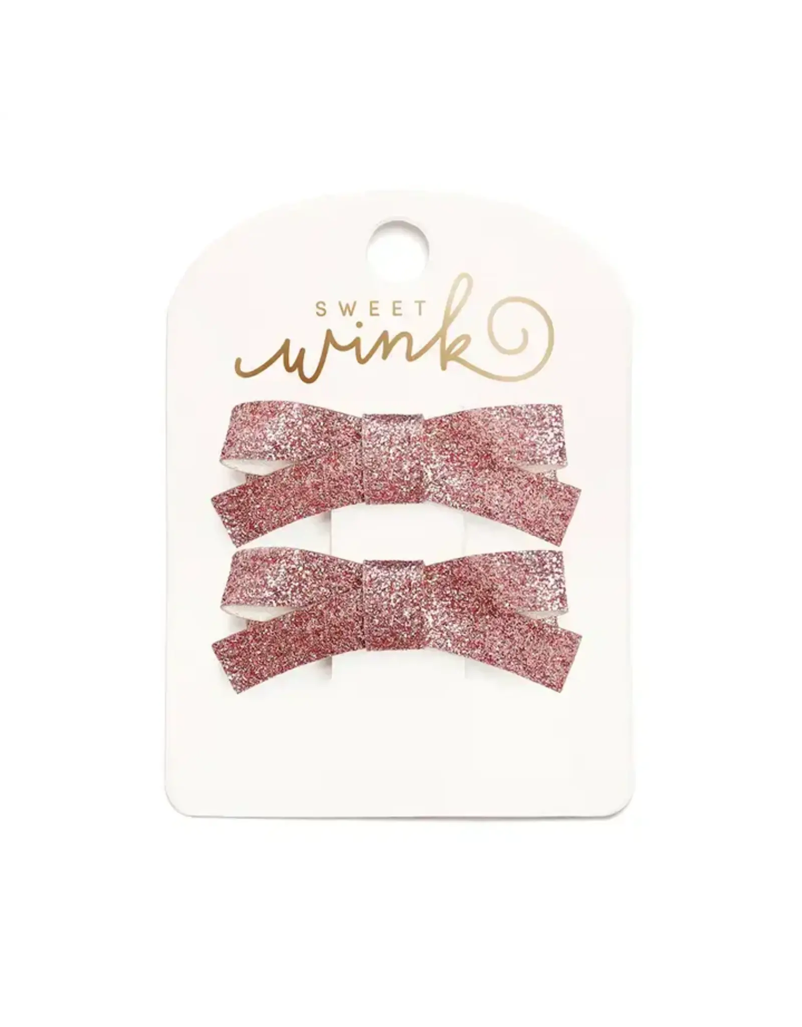 Sweet Wink- Pink Glitter Bow Clip Set