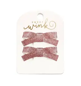 Sweet Wink- Pink Glitter Bow Clip Set