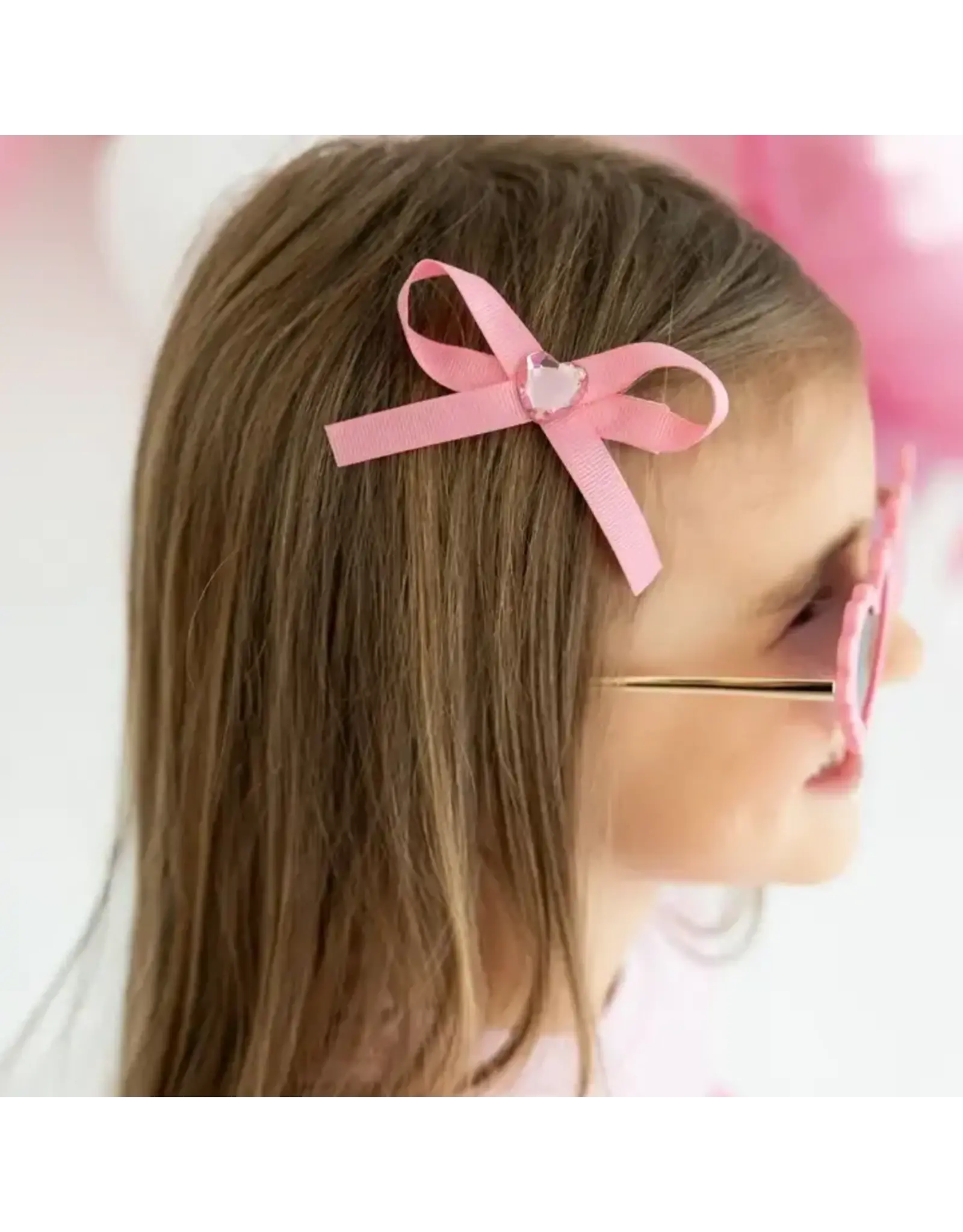 Sweet Wink- Dainty Pink Heart Bow Clip