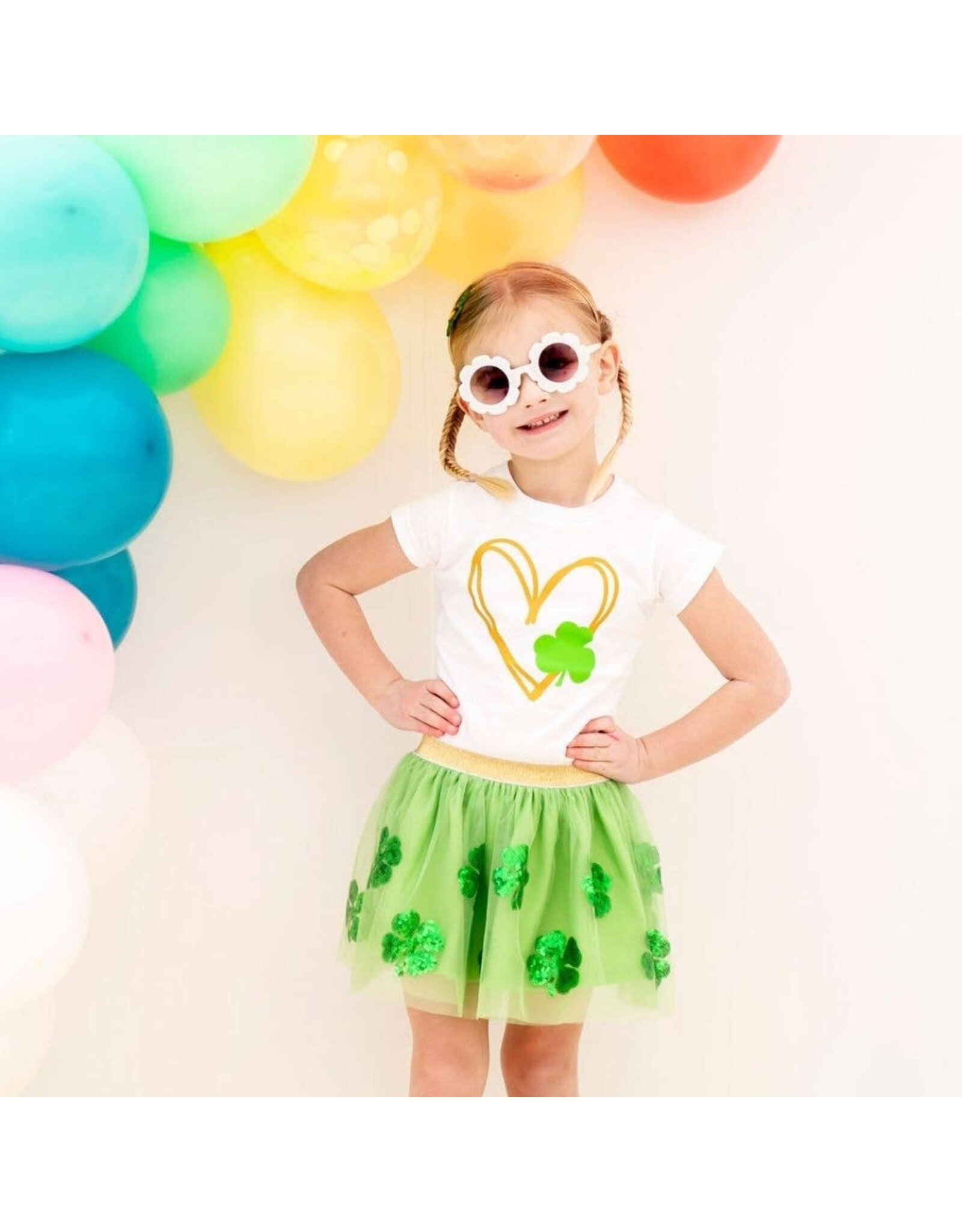 Sweet Wink- Shamrock Heart S/S White Shirt