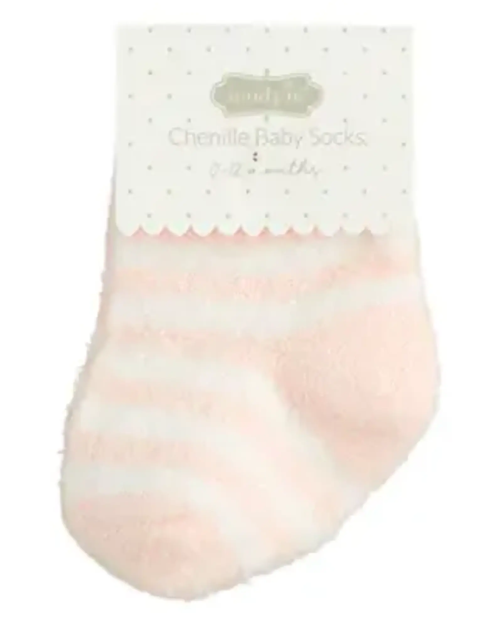 Mudpie Mud Pie- Chenille Pink Stripe Socks 0-12M