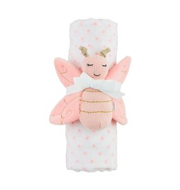 Mudpie Mud Pie- Pink Dot Swaddle & Rattle Set