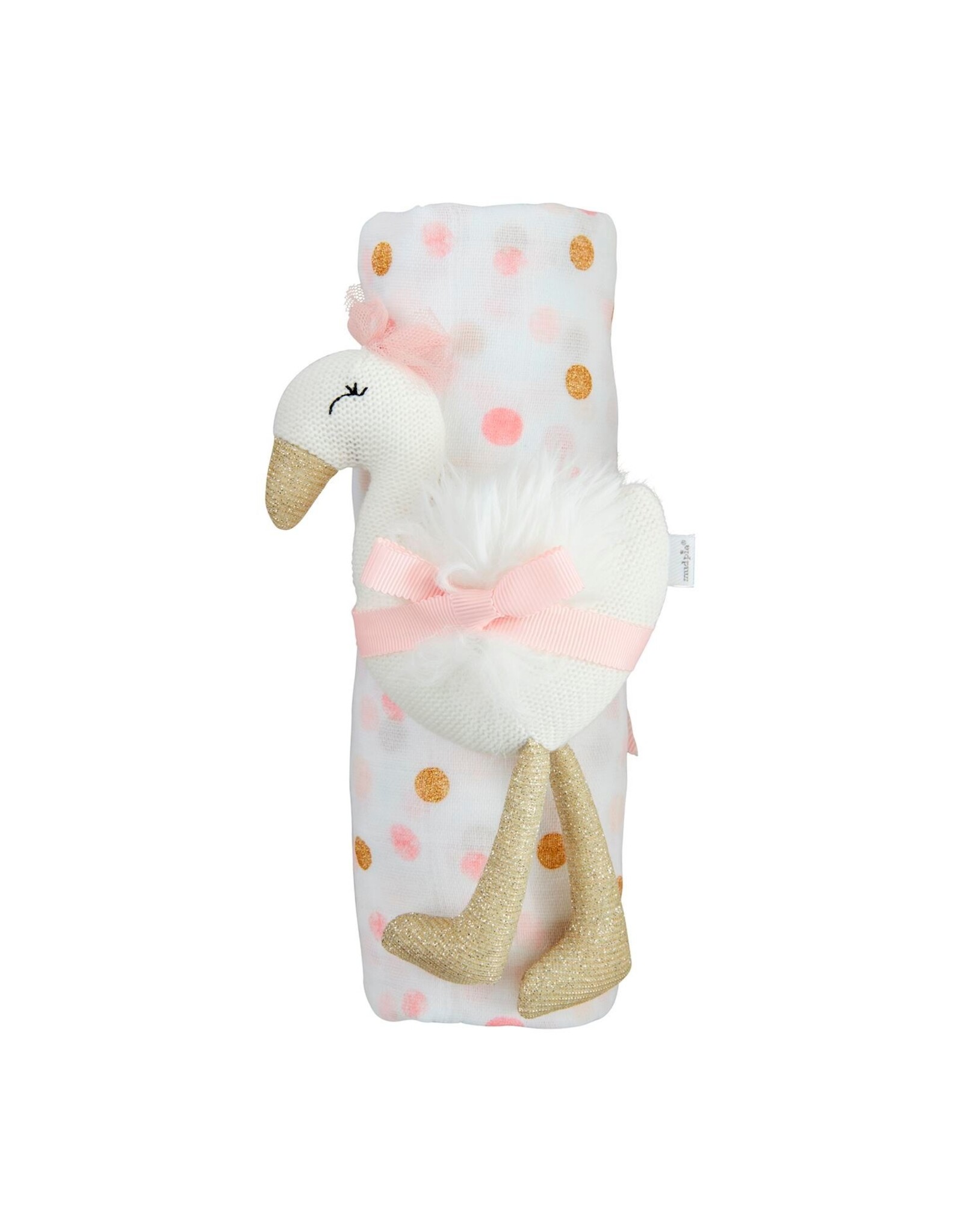 Mudpie Mud Pie- Pink & Gold Dot Swaddle & Rattle Set
