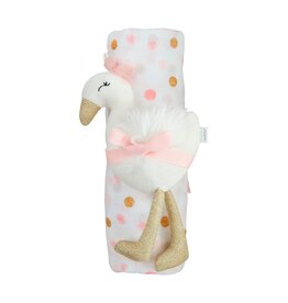 Mudpie Mud Pie- Pink & Gold Dot Swaddle & Rattle Set