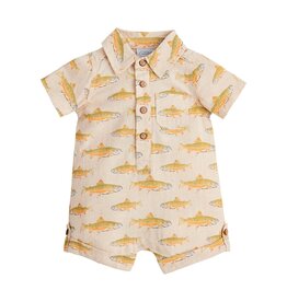 Mudpie Mud Pie-  Linen Fish Romper